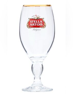 Stella Artois Set of 2 Traditional Gold Rimmed Chalice Beer Glasses - NIB